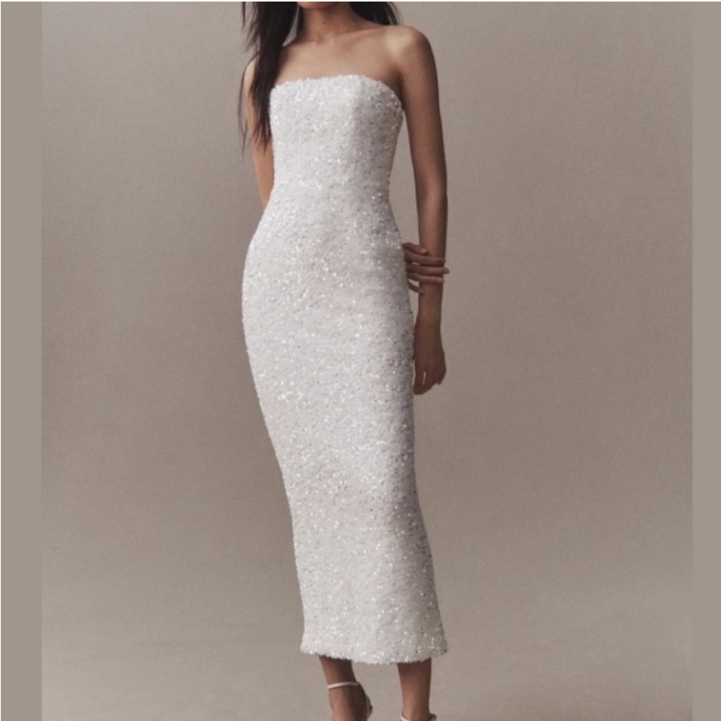 Helsi White Leslie Sequin Strapless Dress Sparkly Long Gown Wedding Bridal